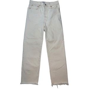 RE/DONE Stove Pipe High Rise Straight Vintage White Denim Jeans Button Women 27